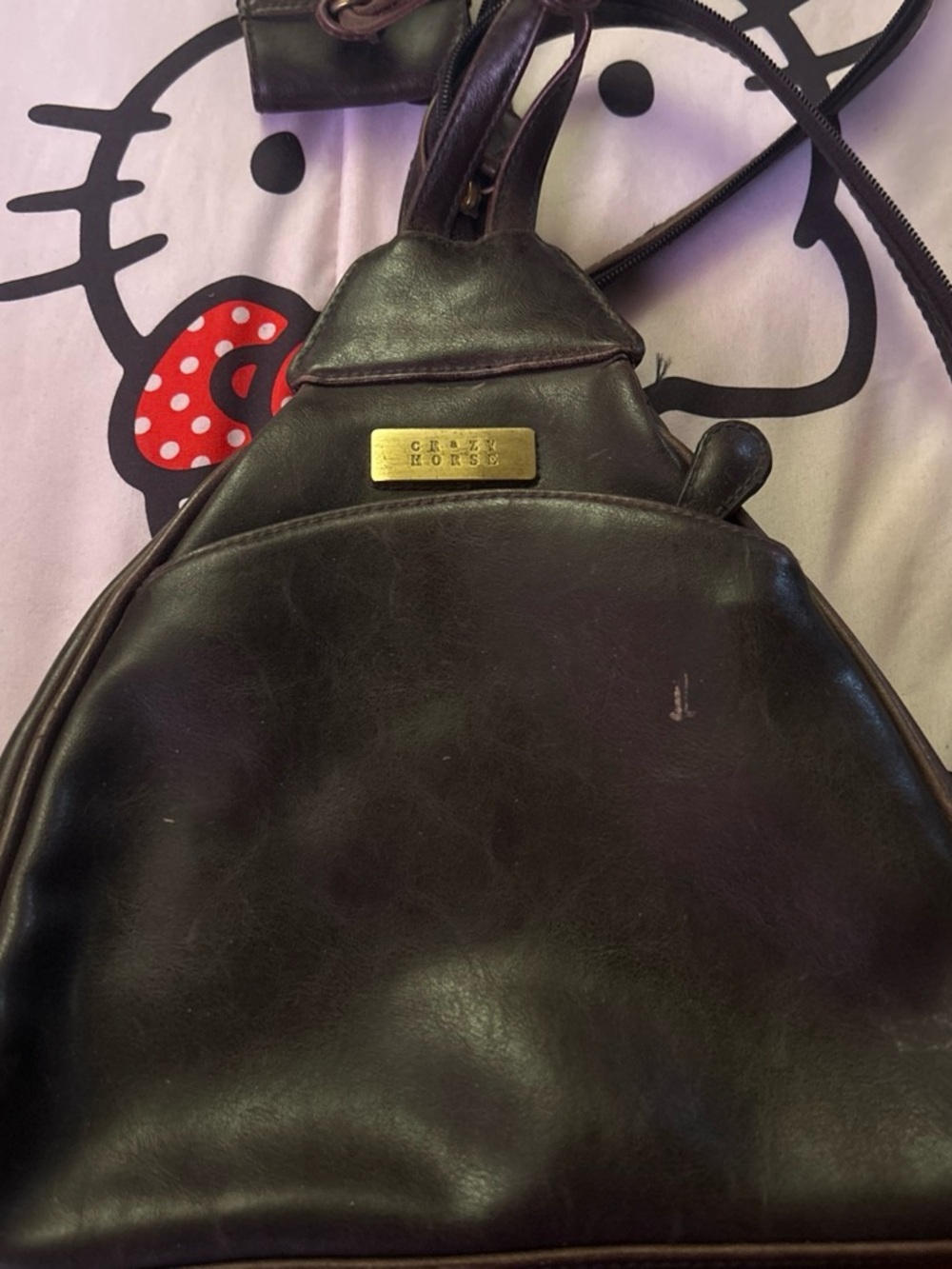 Liz Claiborne Dark Brown Leather Backpack with Brass Plate